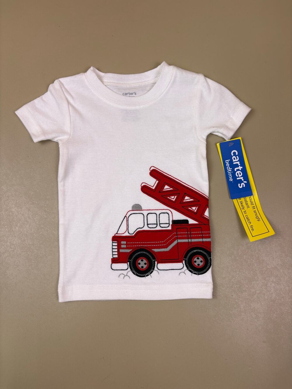 Baby Boy Fire Truck Pajama Shirt Carterâs 12M White Red Short Sleeve NWT